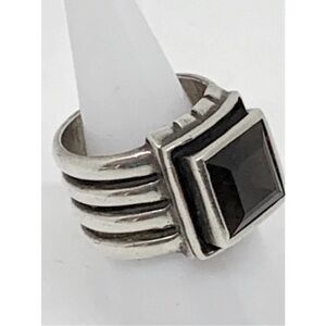 Silpada Silver Smoky Topaz Ribbed Band Ring Size 7.